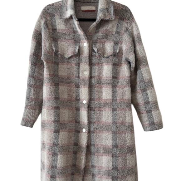 Pilcro by Anthropologie Plaid Longline Shacket Coat – Gray & Blush Check, Size S - Picture 6 of 11